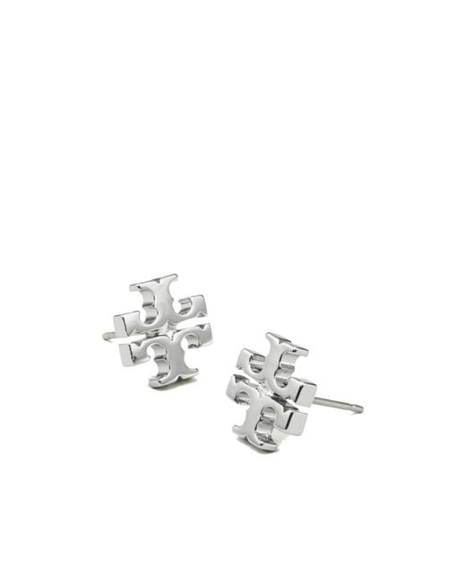 Tory Burch White Double T-Motif Polished Finish Earrings