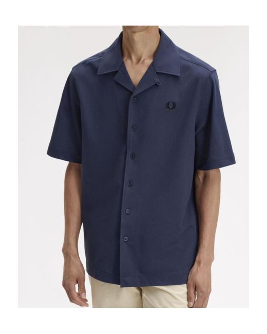 Fred Perry Blue Buttoned Embroidered Shirt for men