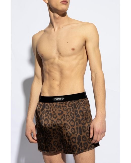 Tom Ford Black Leopard-Print Stretch-Silk Boxers for men