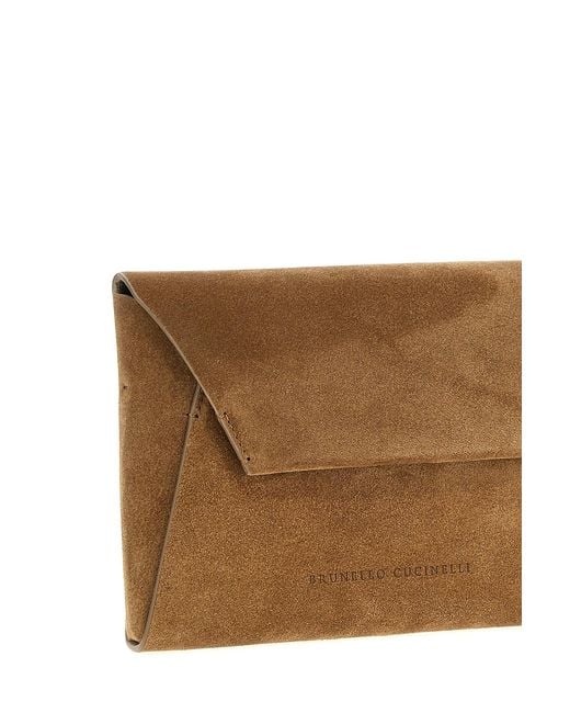 Brunello Cucinelli Brown Logo Debossed Envelope Shoulder Bag