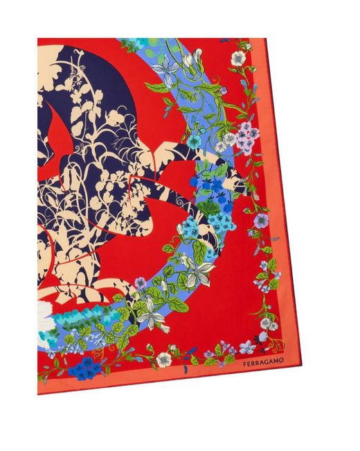 Ferragamo Red Pegasus Print Silk Scarf
