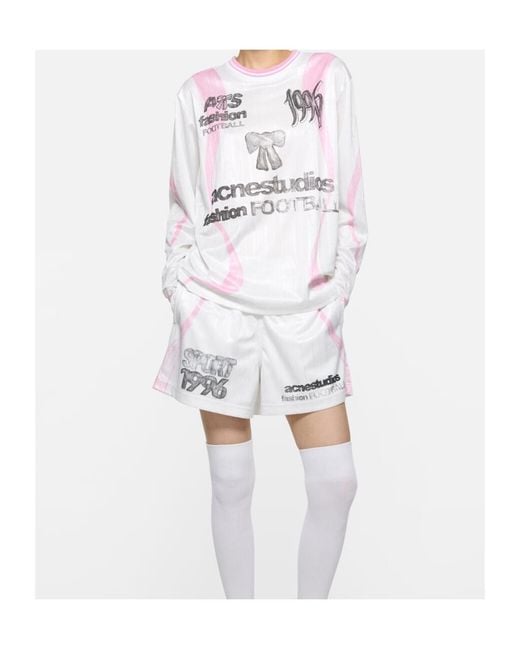 Acne White Sports Jersey Graphic T-Shirt for men