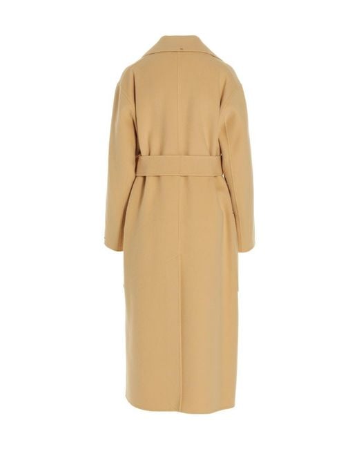 Sportmax Natural Logo Lapel Wool Coat