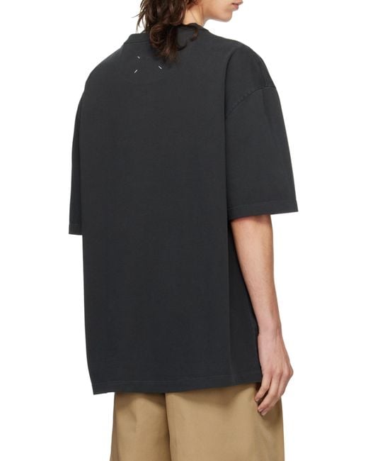 Maison Margiela Black Logo Embroidered Straight Hem T-Shirt for men