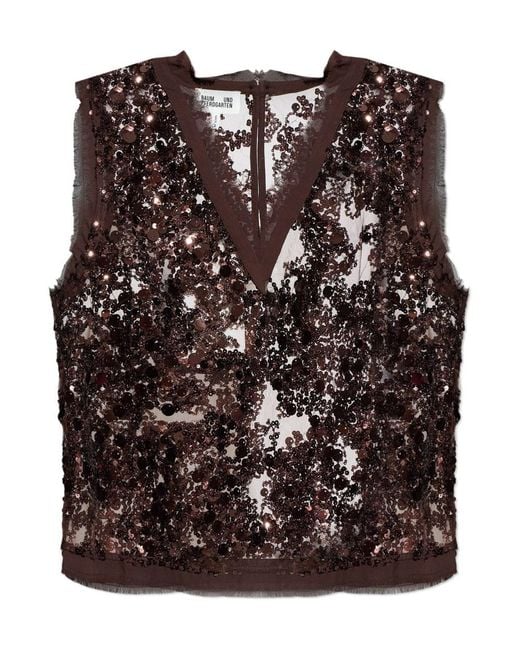 Baum und Pferdgarten Brown Sheer Sequin V-Neck Top