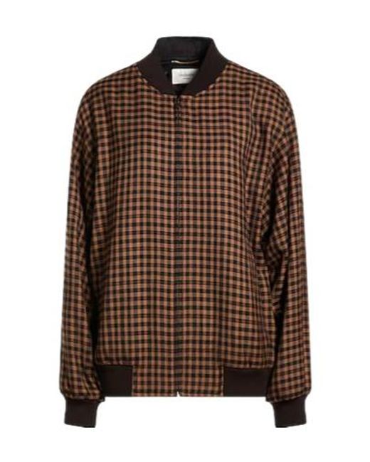 Saint Laurent Brown Plaid Longsleeve Flight Jacket
