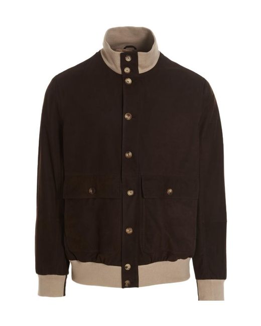 Brunello Cucinelli Brown Buttoned Long-Sleeved Bomber Jacket for men