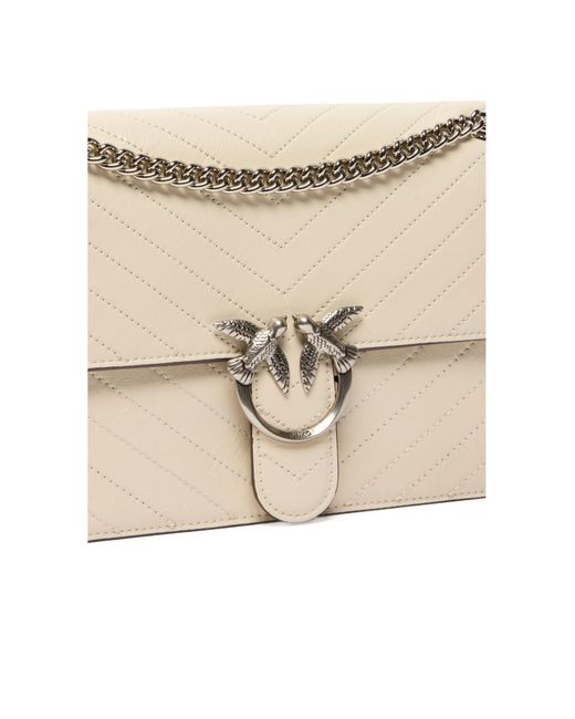 Pinko Natural Love Birds Foldover Top Shoulder Bag