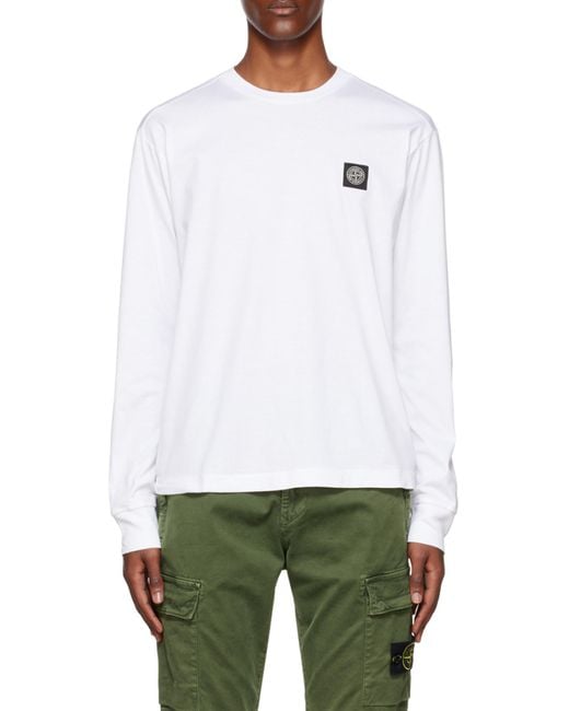 Stone Island White Compass-Patch Crew-Neck Sweatshirt for men