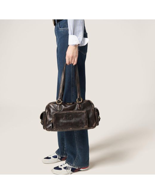 Miu Miu Brown Logo-Detailed Zipped Shoulder Bag