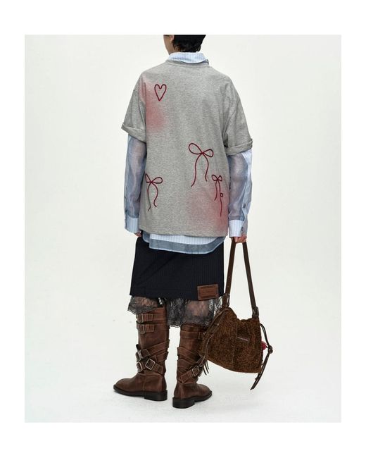 ANDERSSON BELL Gray Ribbon Embroidery Printed T-Shirt for men