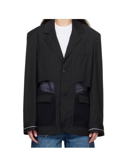 ANDERSSON BELL Black Sheer Panel Pinstripe Blazer for men