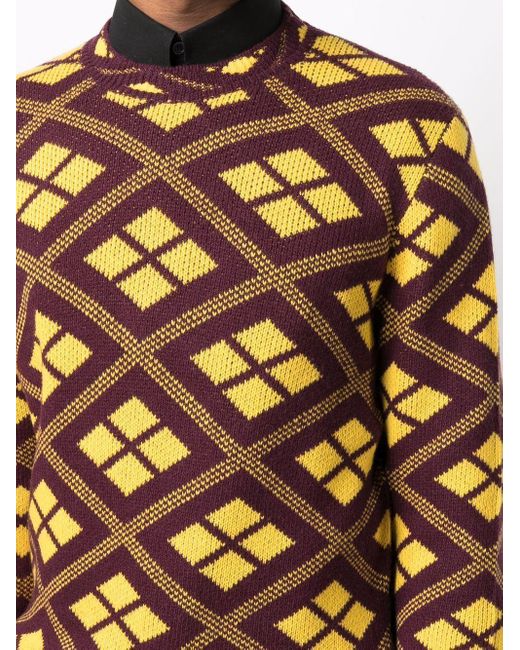 Prada Brown Geometric-Pattern Jacquard-Knit Jumper for men