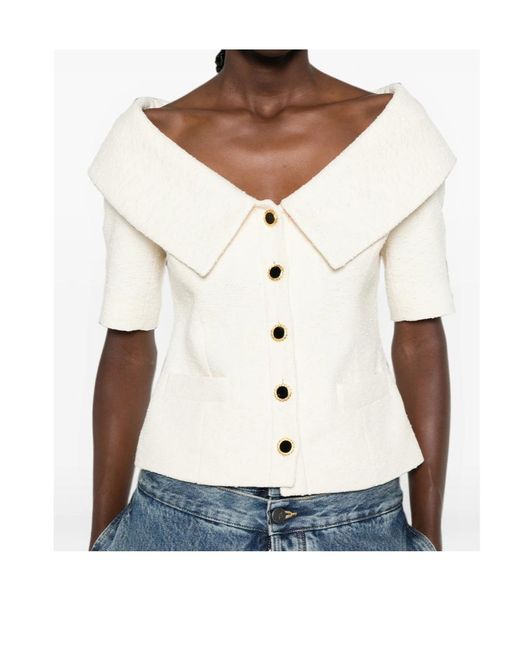 Alessandra Rich White Off-Shoulder Button-Up Jacket