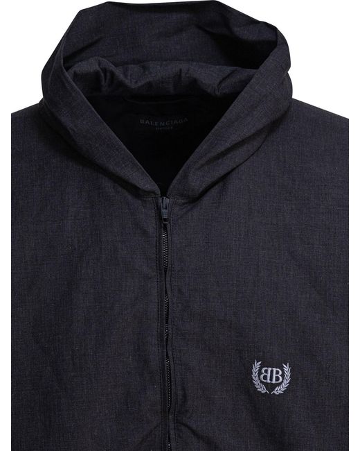 Balenciaga Black Logo Embroidered Zip-Up Hooded Jacket for men