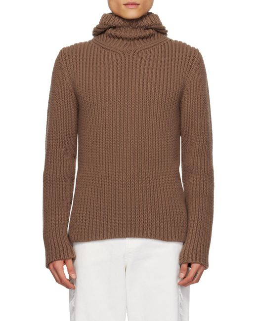 Lanvin Brown Long Sleeved Hooded Knitted Jumper for men