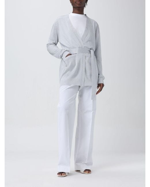 Missoni Gray Metallic-Threading V-Neck Belted Cardigan