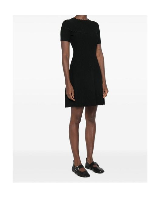 Emporio Armani Black Scallop-Edge Textured-Finish Mini Dress