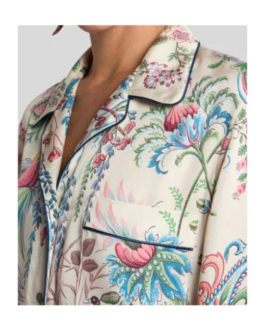 Etro White Placed Flora And Fauna Print Twill Shirt