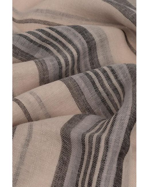 Ferragamo Gray Ferragamo Logo Embroidered Striped Fringed Scarf for men