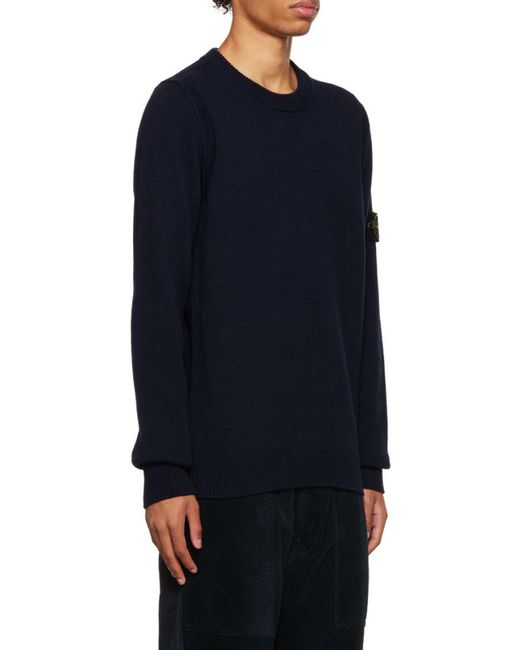 Stone Island Blue Compass-Patch Knitted Jumper for men