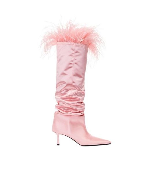 Alexander Wang Pink Viola Feather-Trim Pointed-Toe Boots