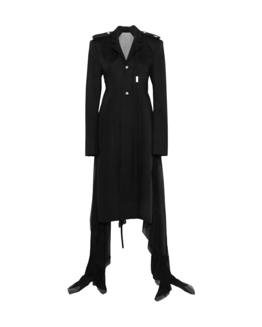Ann Demeulemeester Black Sheer-Panelled Epaulette Coat