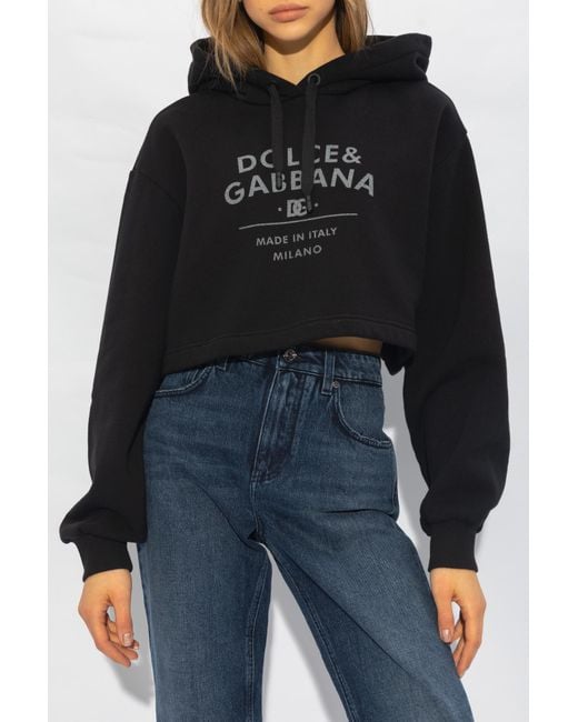 Dolce & Gabbana Black Logo Printed Cropped Hoodie