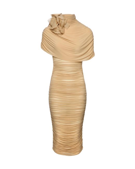 Magda Butrym Natural Draped Cape-Effect Midi Dress