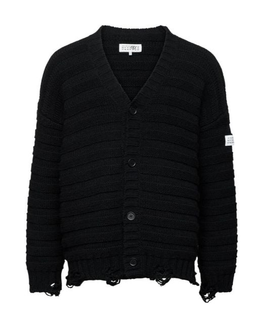 MM6 by Maison Margiela Black Distressed Knitted Cardigan for men