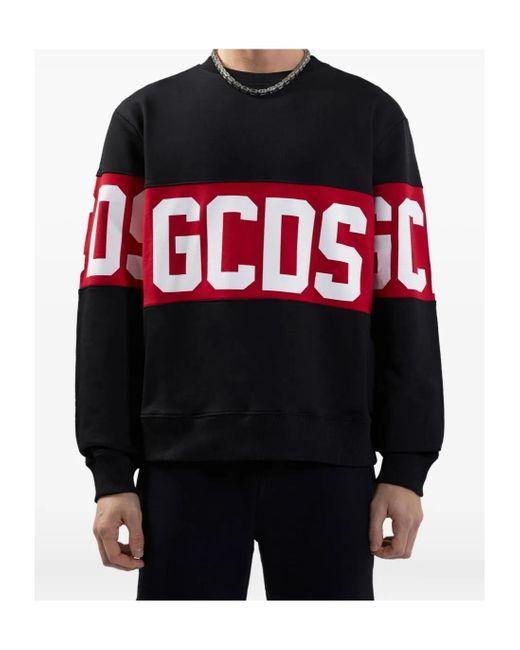 Gcds Black Band-Logo Drop Shoulder Sweatshirt for men
