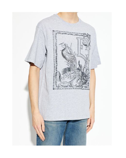 Etro White Graphic Printed Crewneck T-Shirt for men