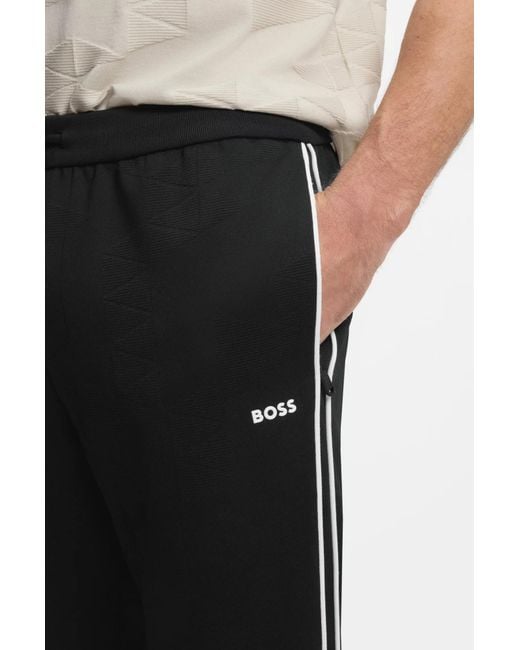 Boss Black Triangle-Jacquard Tracksuit Bottoms With Rubberised Logo for men