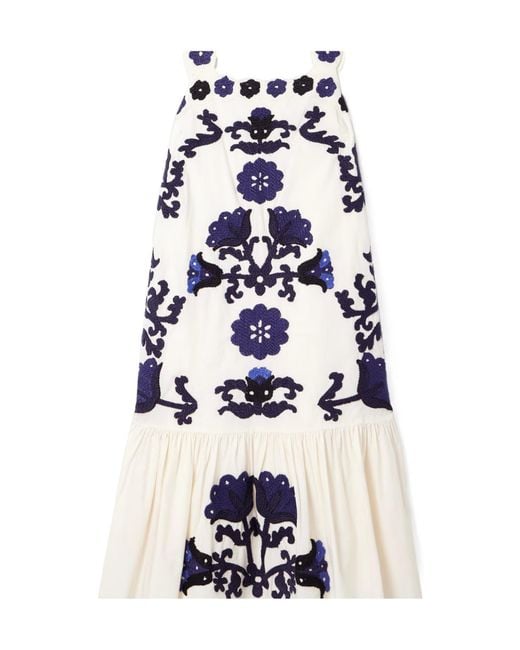Sea White Catrine Scalloped Appliquéd Cotton-Voile Midi Dress
