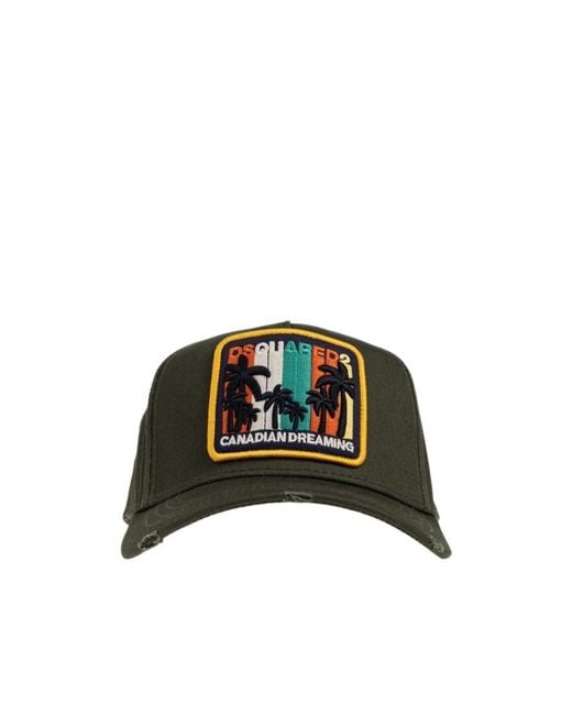 DSquared² Green Summer Vintage Patch Distressed Baseball Cap for men