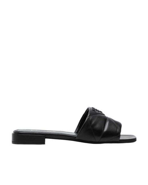 Prada Black Quilted Leather Logo Sandals