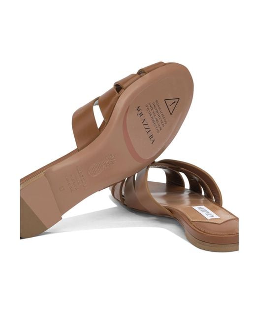 Aquazzura Brown Copacabana Woven Slide Sandals