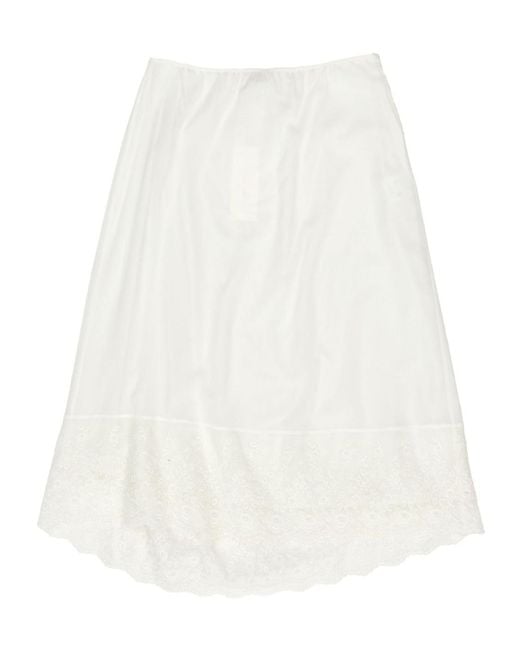 Magda Butrym White Asymmetric Lace-Hem Midi Skirt