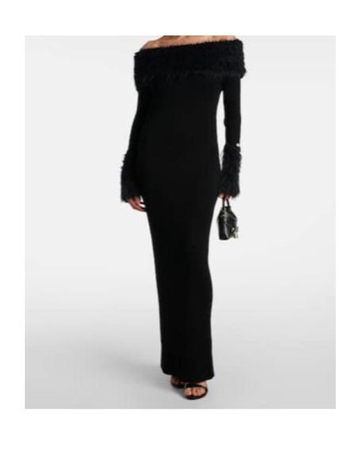 Jean Paul Gaultier Black Ribbed-Knit Faux Fur-Trimmed Maxi Dress