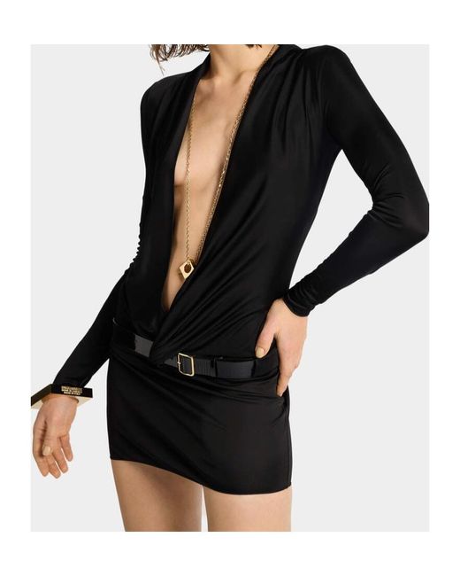 DSquared² Black Deep-Cut Shiny Jersey Dress