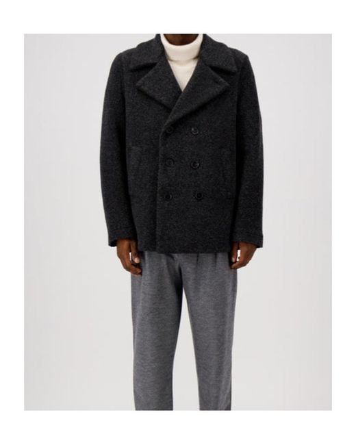 Harris Wharf London Black Double-Breasted Wool Peacoat for men