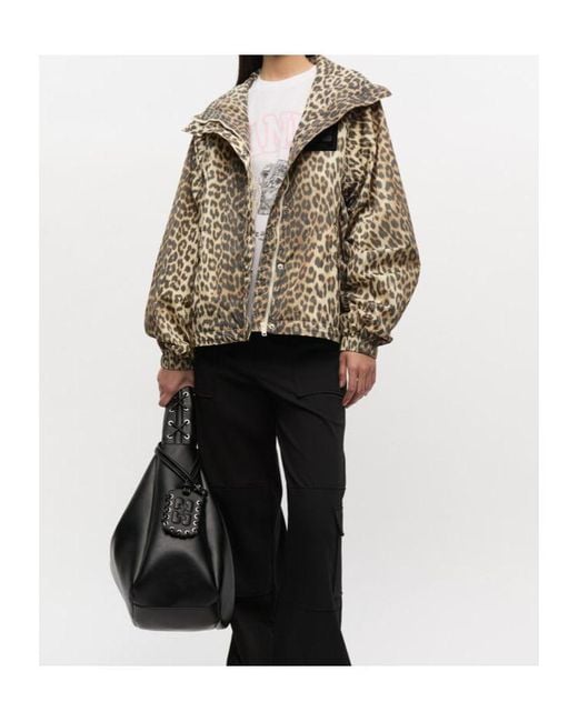 Ganni Natural Leopard Print Hooded Jacket