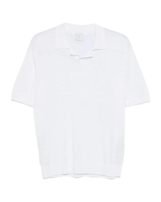 Eleventy White Ribbed Collar Polo Shirt for men