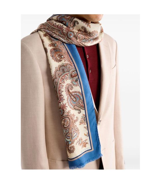 Etro Natural Cashmere-Blend Scarf With Floral Paisley Motif for men