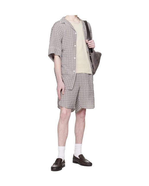 Hed Mayner Gray Plaid Short-Sleeved Shirt for men