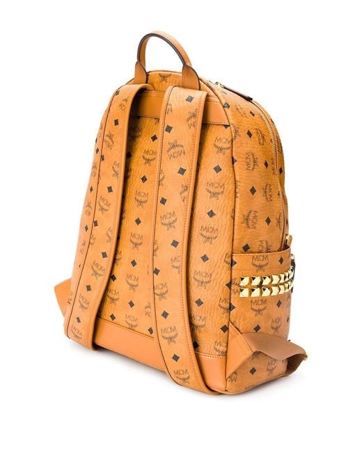 MCM Brown Stark All-Over Logo Printed Medium Backpack for men