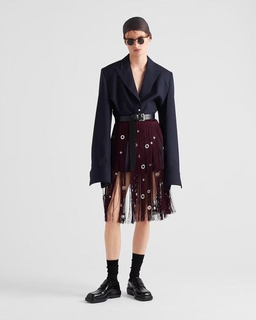 Prada Blue Pinstripe Single-Breasted Shirt Jacket