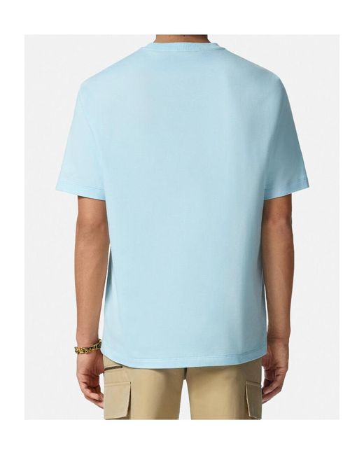 Versace Blue Logo-Printed Crewneck T-Shirt for men