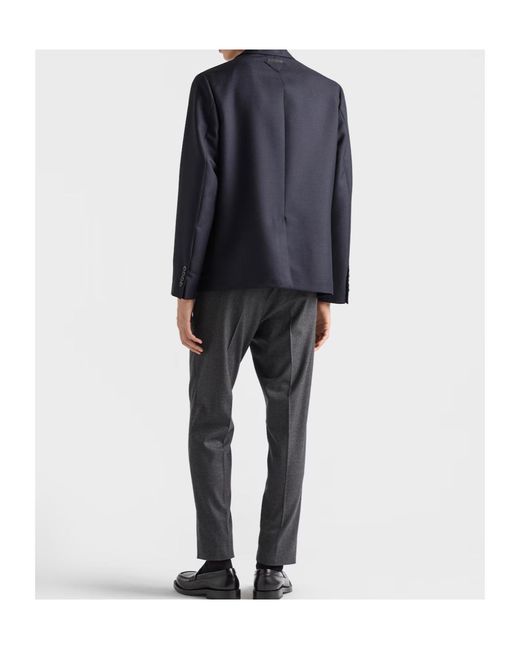 Prada Blue Single-Breasted Wool And Mohair Jacket for men