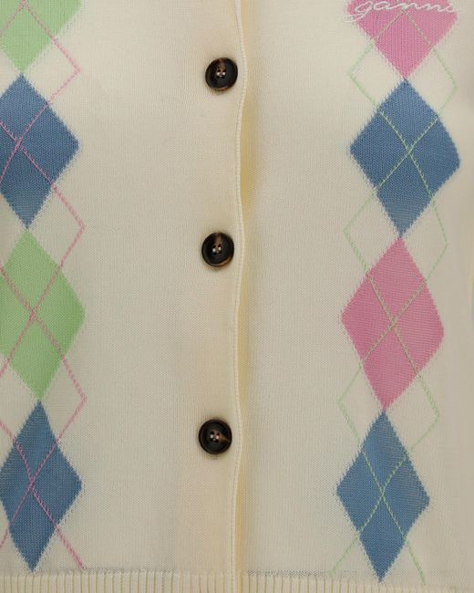 Ganni Blue Diamond Pattern Cardigan